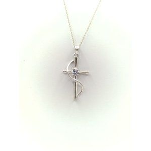 Sterling Silver Blessed Mother CZ Cross Pendant Necklace 16"